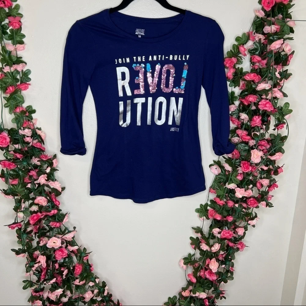 Justice Active Blue Tee Girls Shirt School Play Recess Casual 10